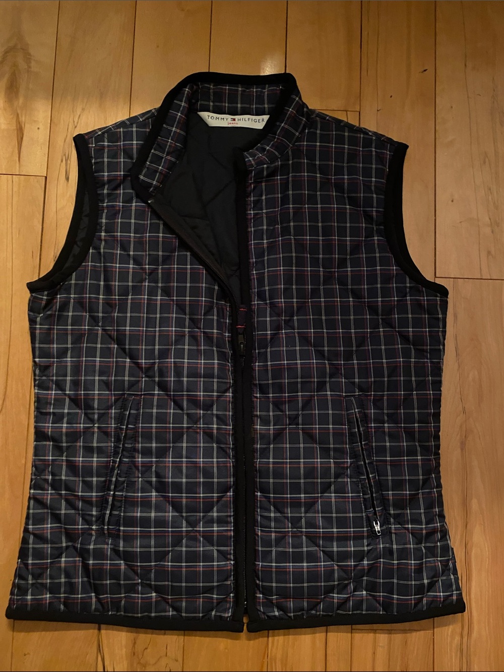 Tommy Hilfiger Quilted Plaid Vest in Navy and Red